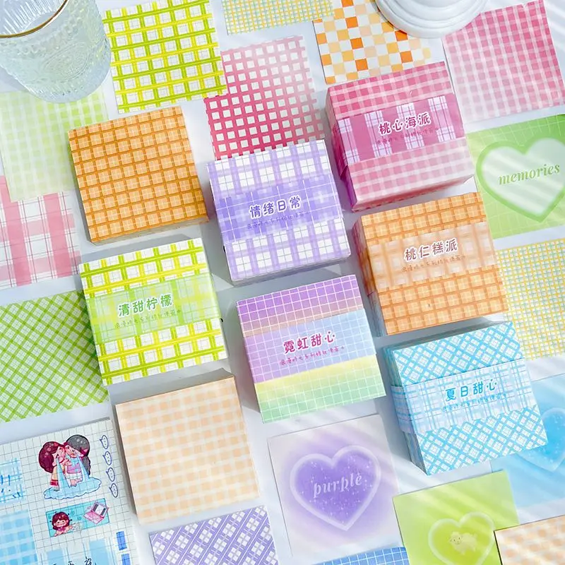 

MOHAMM 400 Sheets Thick Cute Colored Checkered Love Non-sticky Memo Pad Note Paper for Scrapbooking Material Paper Message