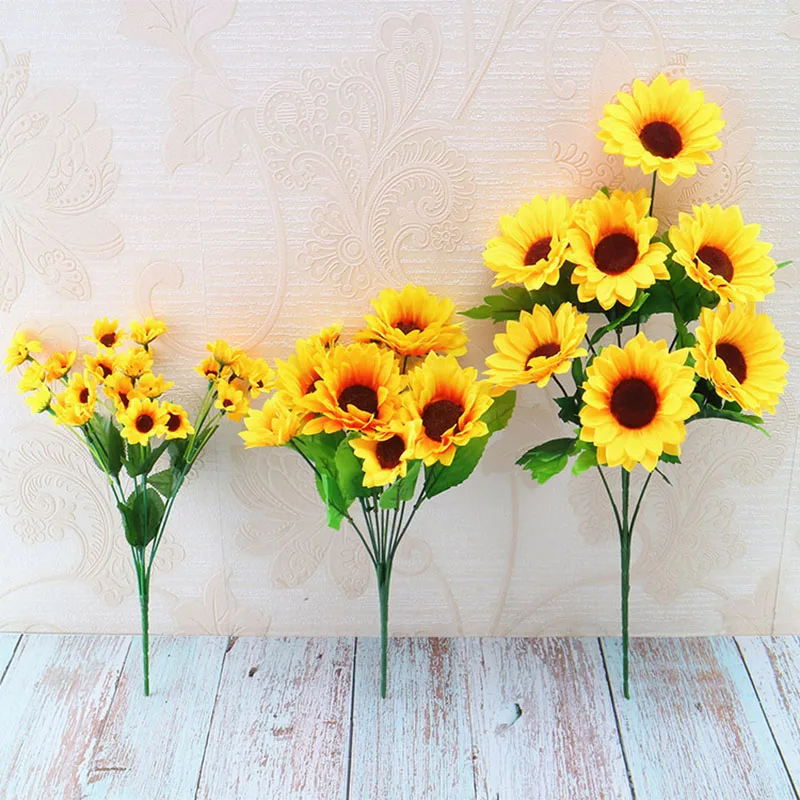 

Bouquet of Sunflower Imitation Flower Garden Home Living Room Wedding Decoration Fake Flower Multi Fork Fabric Small Sunflower