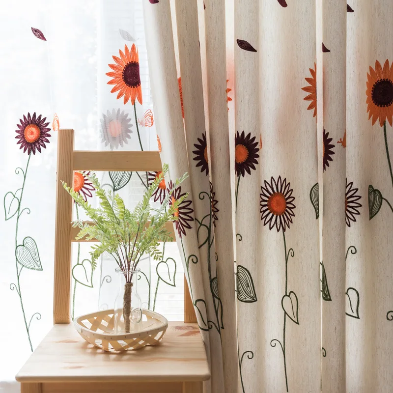 

New Curtains for Living Room Bedroom Dining Pastoral Fresh Embroidered Sunflower Sunflower Shading Custom Modern