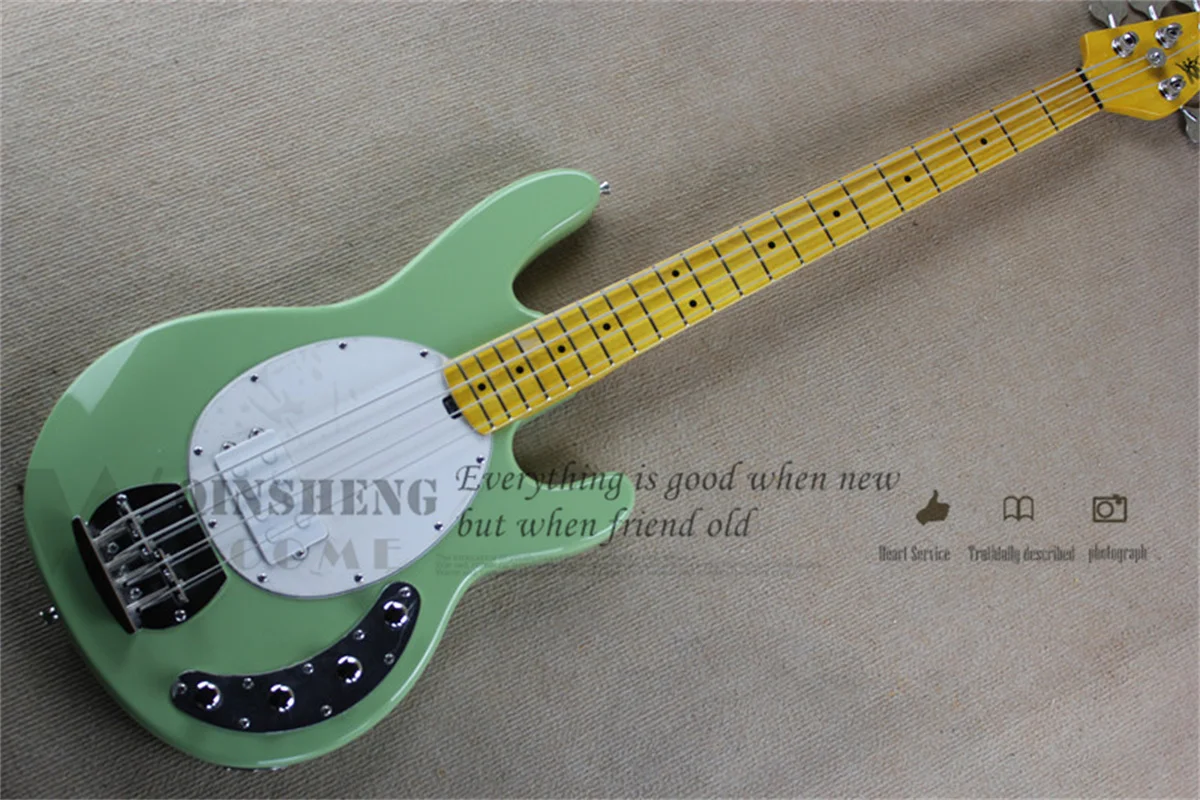 

4 Strings Bass Guitar Ray Bass Light green Basswood Body Active Battery Chrome Bridge White Pickguard