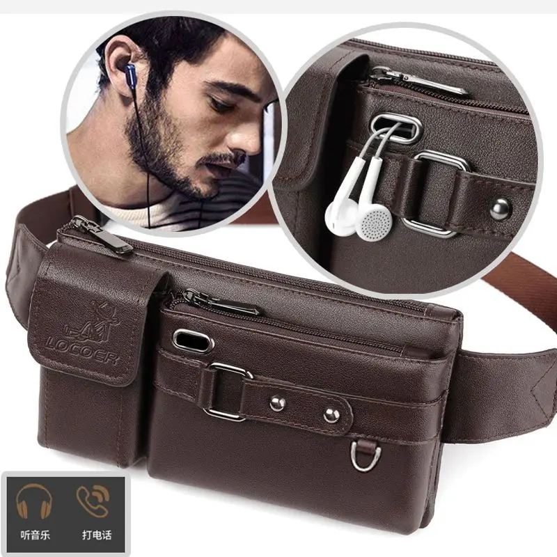 Genuine leather men's waist bag fashionable luxurious leather bag outdoor waterproof belt bag travel cycling crossbody bag