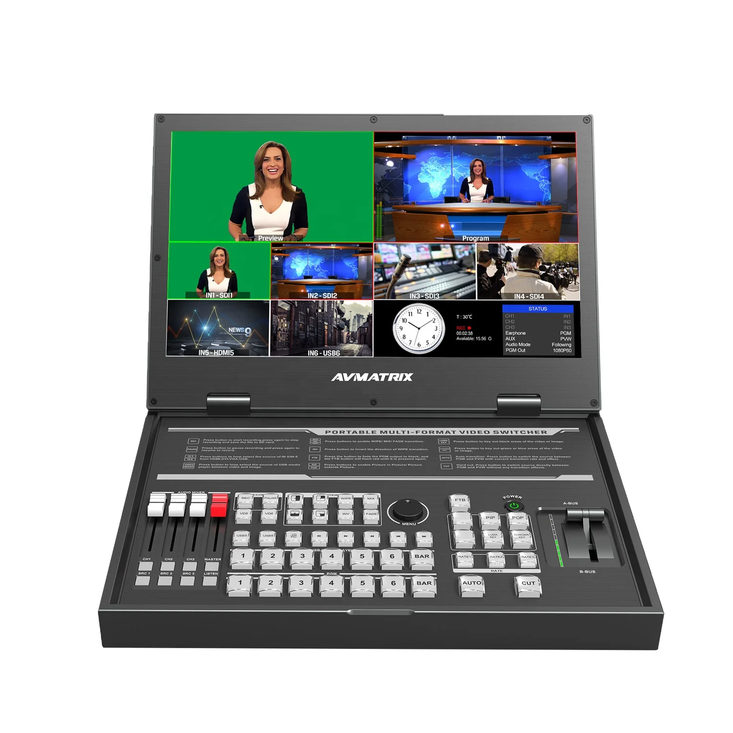 PVS0615U 15 6-дюймовый прямой транслятор SDI HDMI DVI VGA 6-канальный видеопереключатель