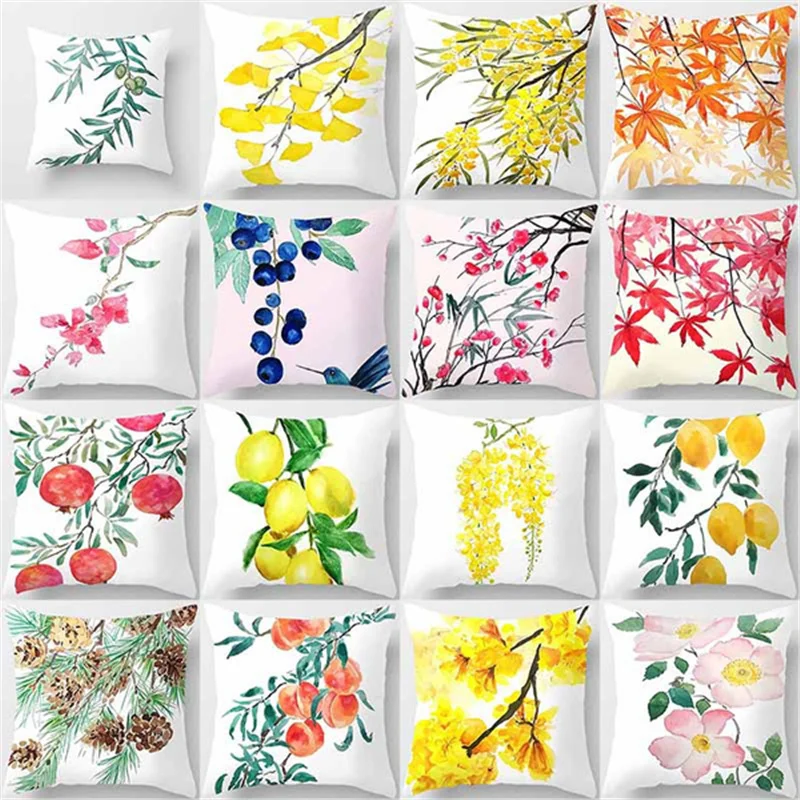 

Pastoral Plant Branches Printing Soft Velvet Home Decor Pillowcase Car Couches Sofa Cushion Cover Home Textils Pillow Case