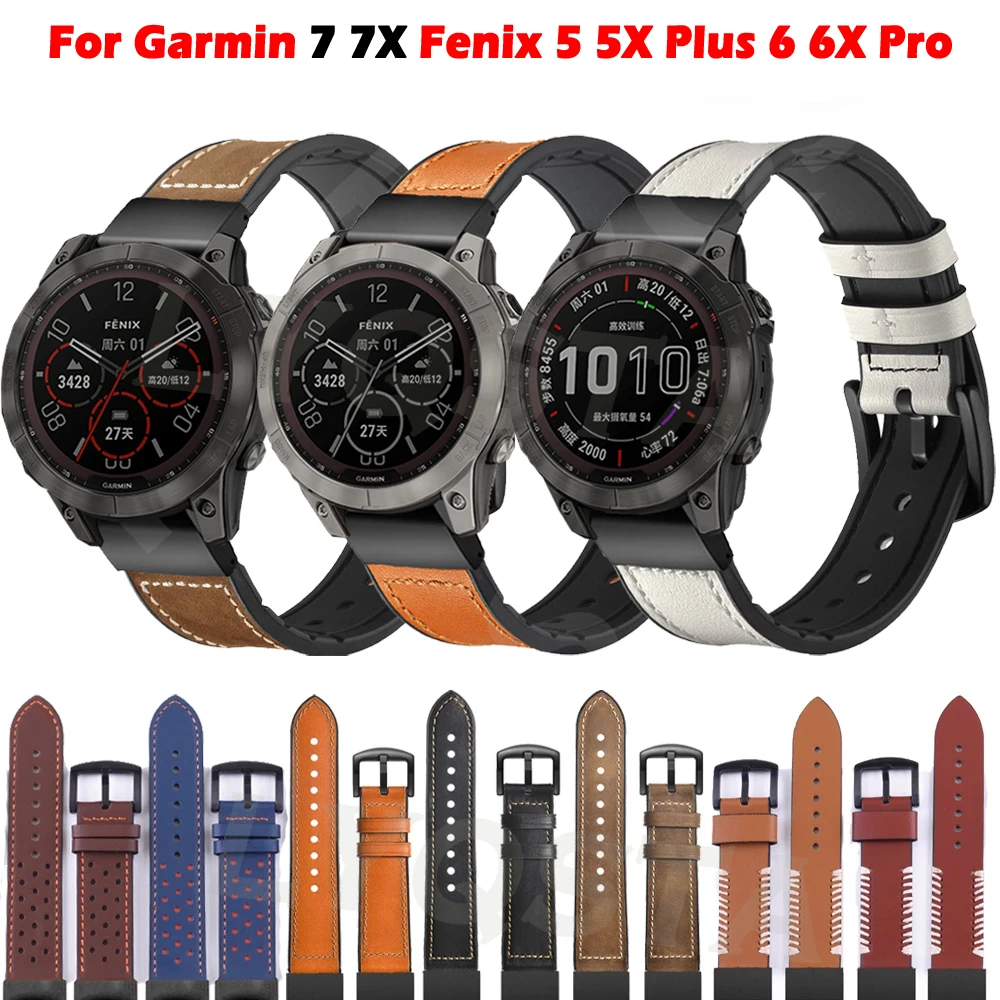 

Кожаный ремешок для смарт-часов, быстросъемный браслет для Garmin Fenix 7 7X 5 5X Plus 6 6X Pro 3 3HR Epix, 22 26 мм