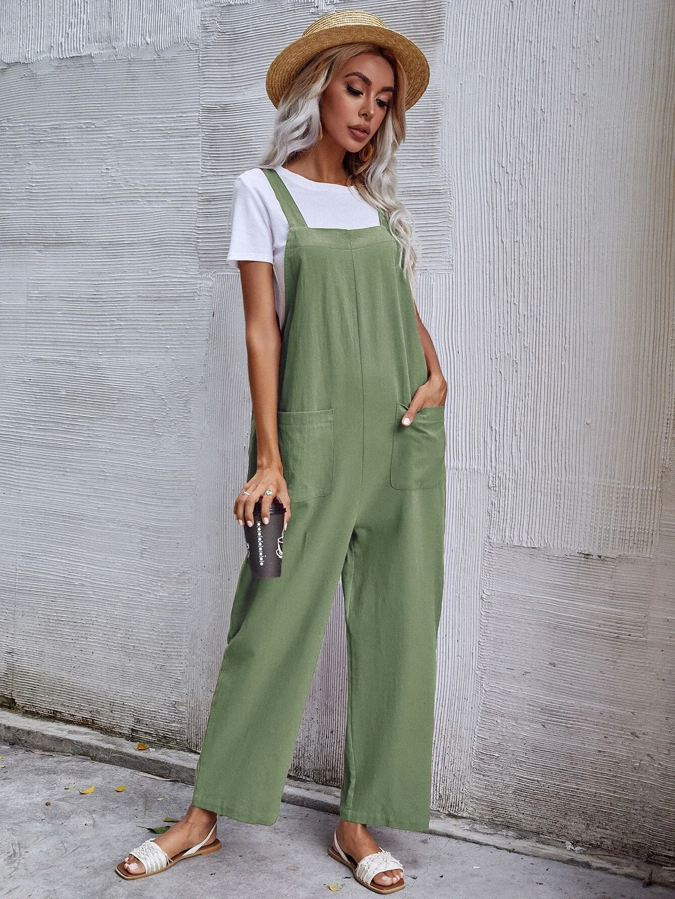 

Dual Pocket Solid Overall Jumpsuit Without Tee