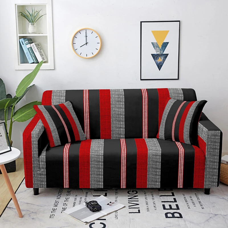 

New Striped Sofa Cover for Living Room 3 Seats Elastic 3D Print Slipcover Sofa Protector Corner Sectional Printed Couch Cover