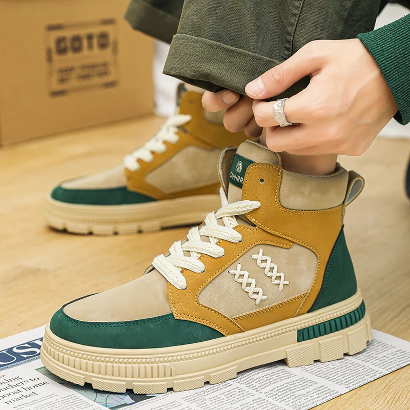 

CYYTL Winter Men's Shoes New In Casual High Top Male Boots Tactical Ankle Outdoor Walking Platform Loafers Leather Army Sneakers