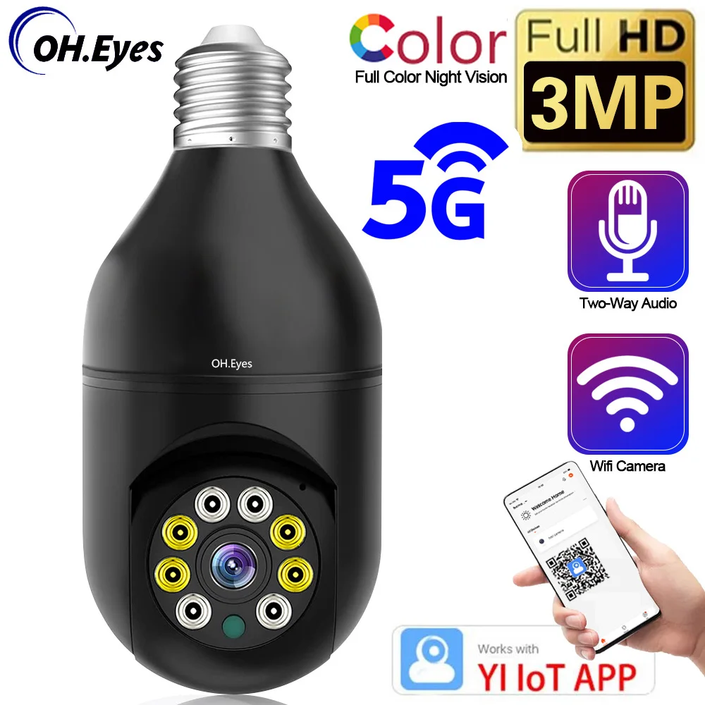 

YIIOT Wifi IP Securite Camera Indoor Home 3MP 4x Zoom Light Bulb Cam Wireless Auto Tracking CCTV PTZ Video Surveillance Camera
