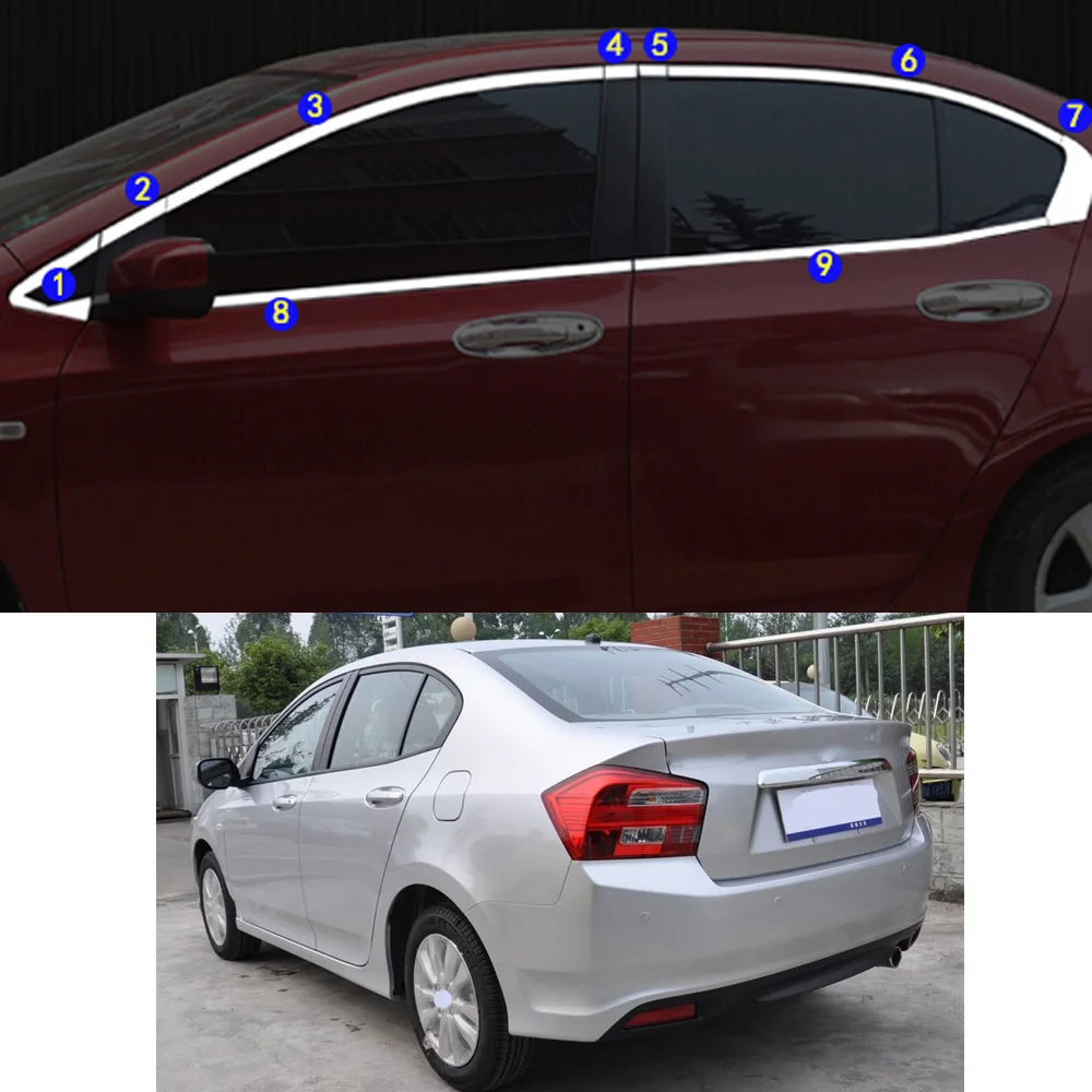

For Honda City 2008 2009 2010 2011 2012 2013 2014 Car Sticker Garnish Pillar Window Middle Strip Trim Frame Hoods Parts