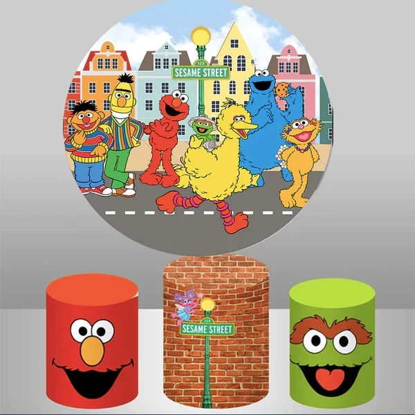 

Circle Round Backdrop Sesame Street Party Background Photo Studio Party Decor Round Backdrop Cylinder Covers