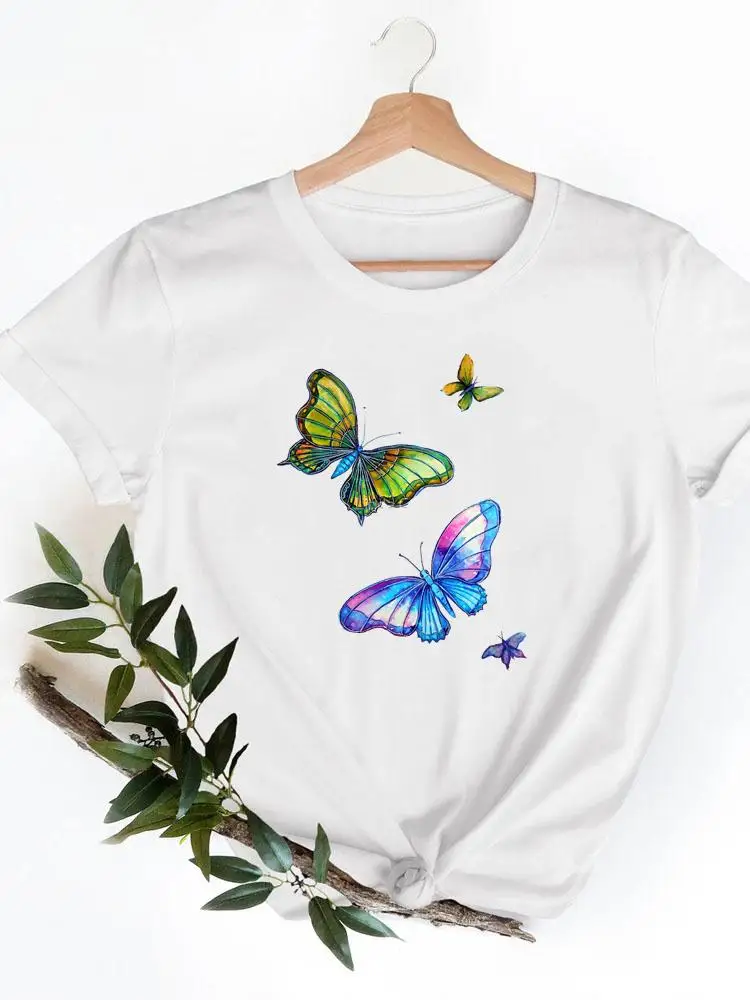 

Fashion Watercolor Butterfly 90s T-shirts Casual Women Graphic Tee Clothing Summer Short Sleeve Ladies Female T Shirt Clothes