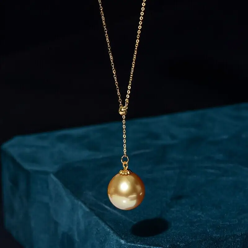 Огромный Круглый Золотой жемчужный кулон AAAA 11-12 мм Южное море ожерелье изящные