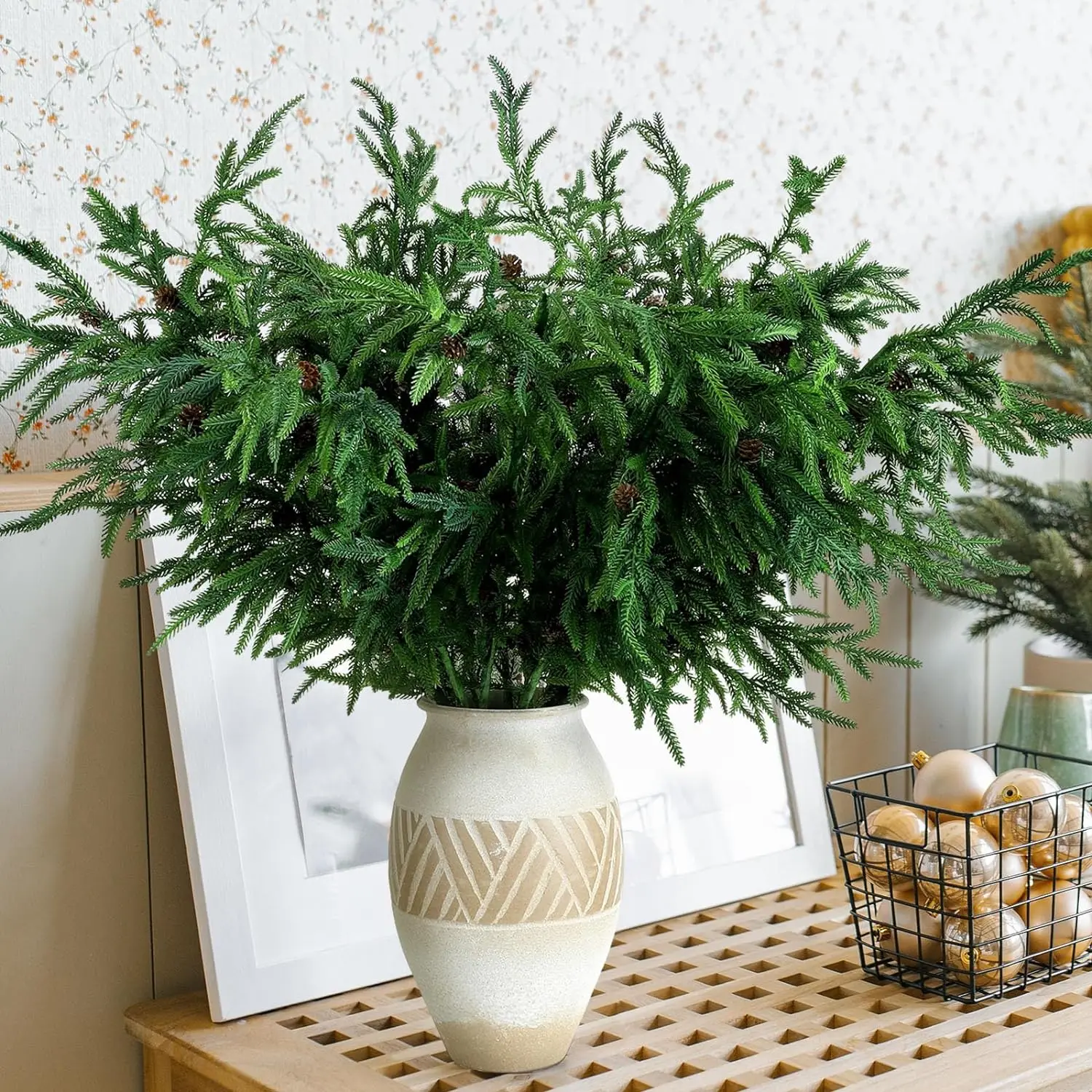 Зеленые сосновые рождественские листья украшения для дома пластиковые вазы