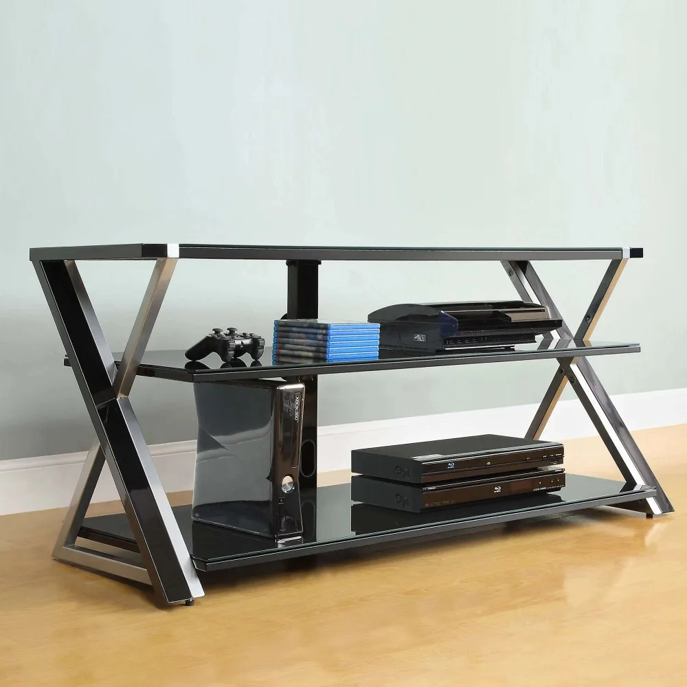 

Black TV Stand for 60" Flat Panel TVs with Tempered Glass Shelves