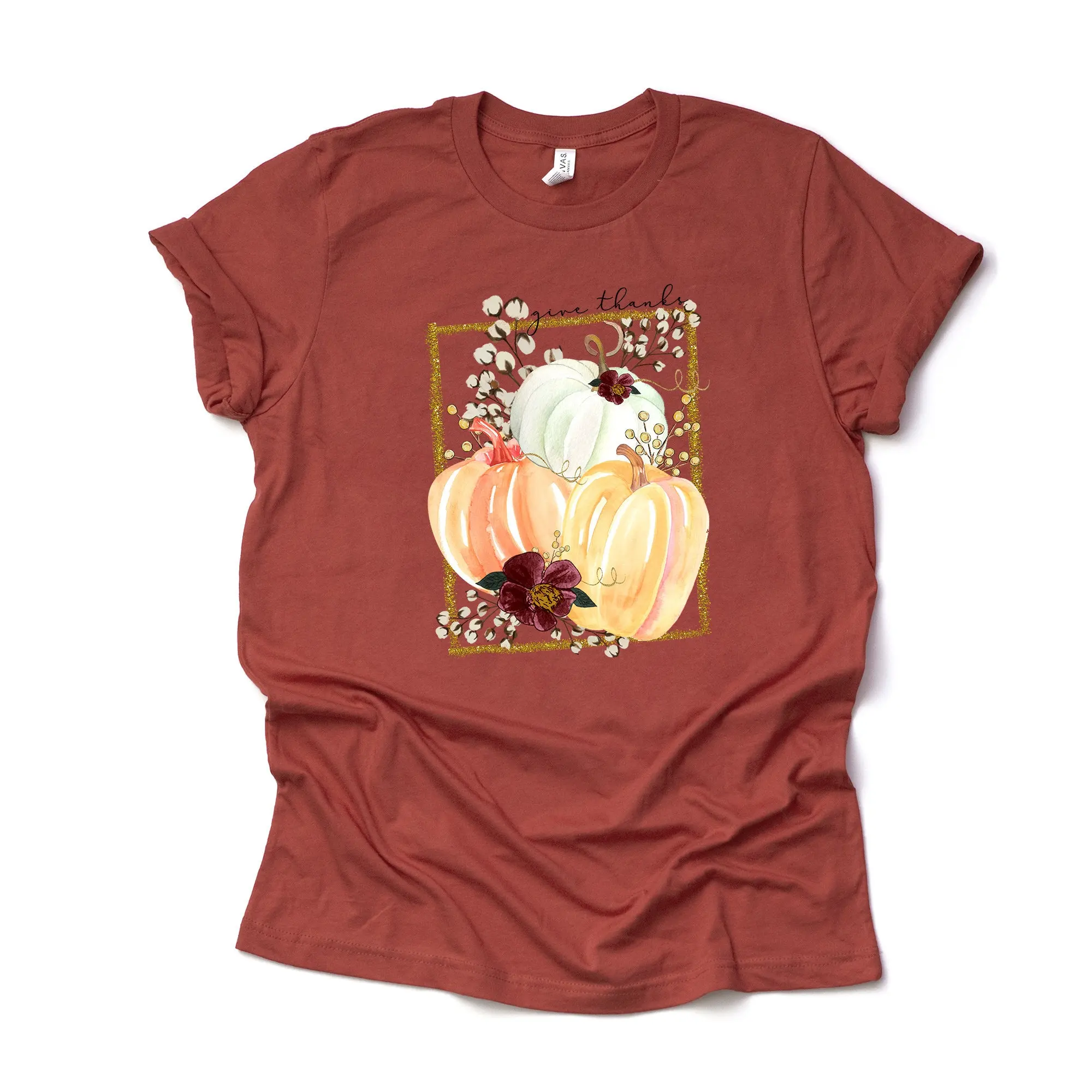 Осенняя футболка с тыквой три красивых акварельных тыквы в золотой оправе дизайн