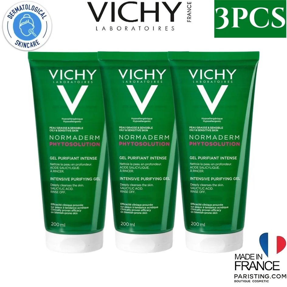 

3PCS Vichy Normaderm Phytosolution Cleanser Gel 200ml Deep Cleaning Grease Improve Skin Moisturizing Soothing Sensitive Skin