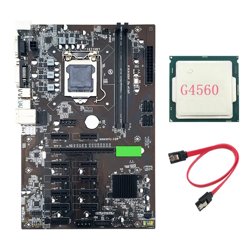 Материнская плата для майнинга B250 BTC с процессором G4560 + кабелем SATA LGA 1151 DDR4 12x слот