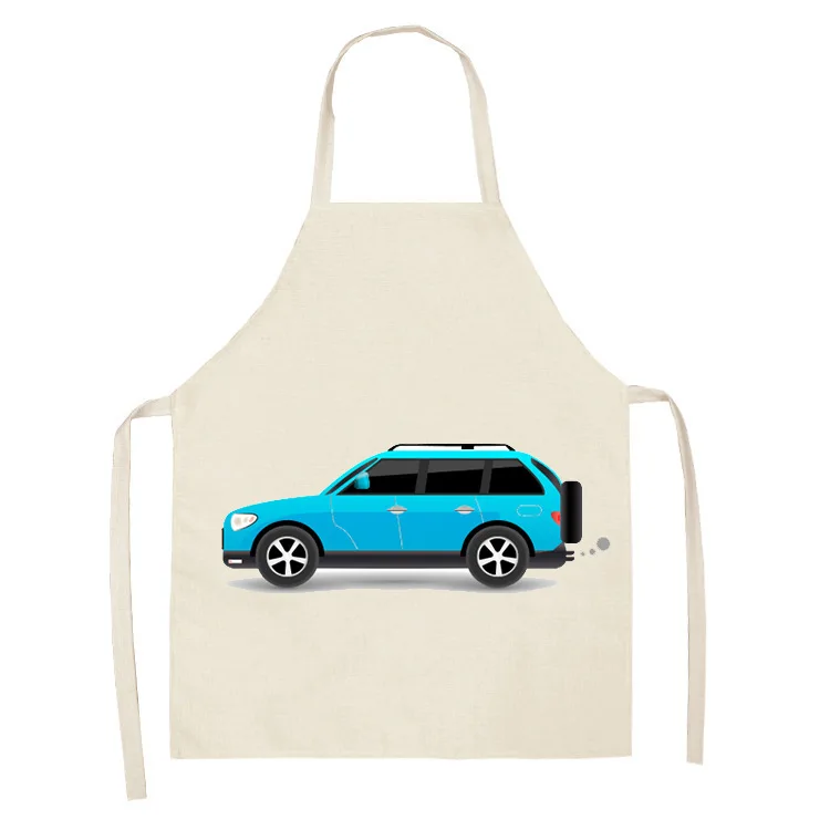 Детский Льняной Фартук без рукавов с мультяшным рисунком автомобиля домашний