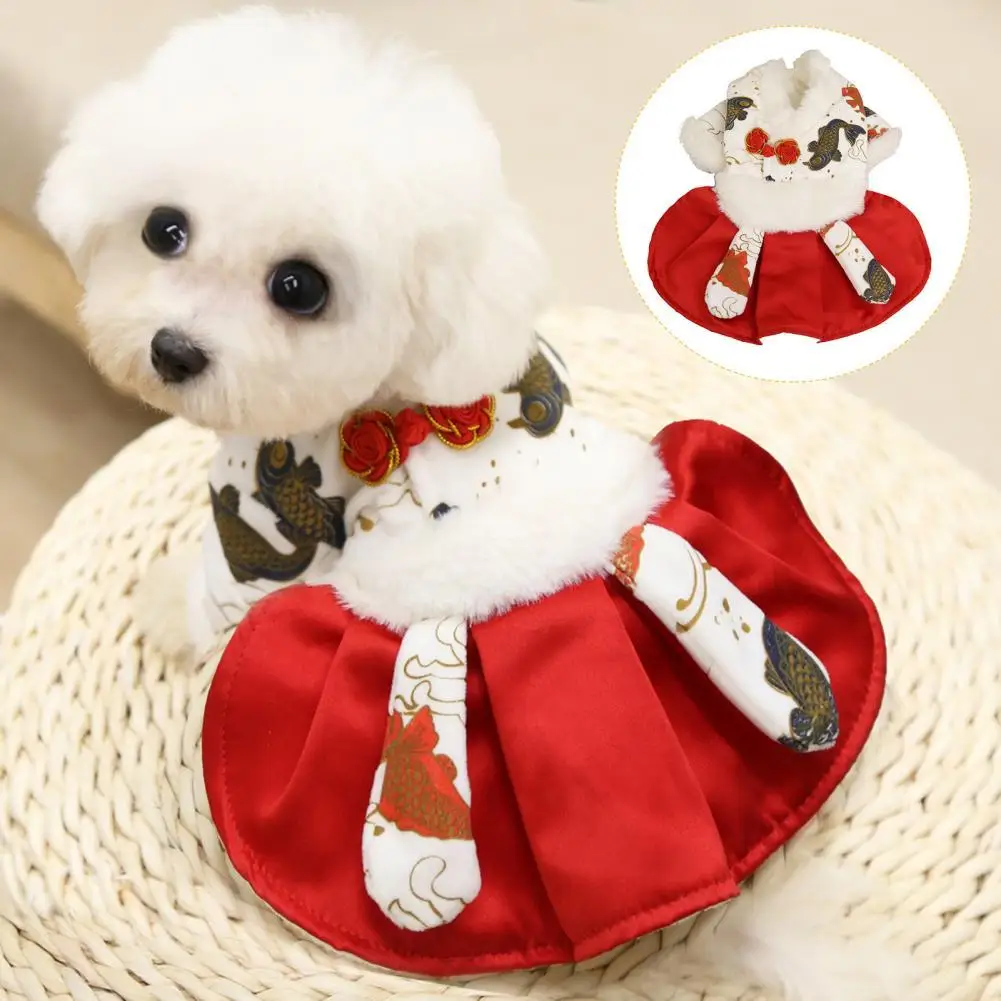 

Pet Clothes Carp Pattern Dress-up Vintage Thickened Pet Dogs Cats Princess Dress for Winter