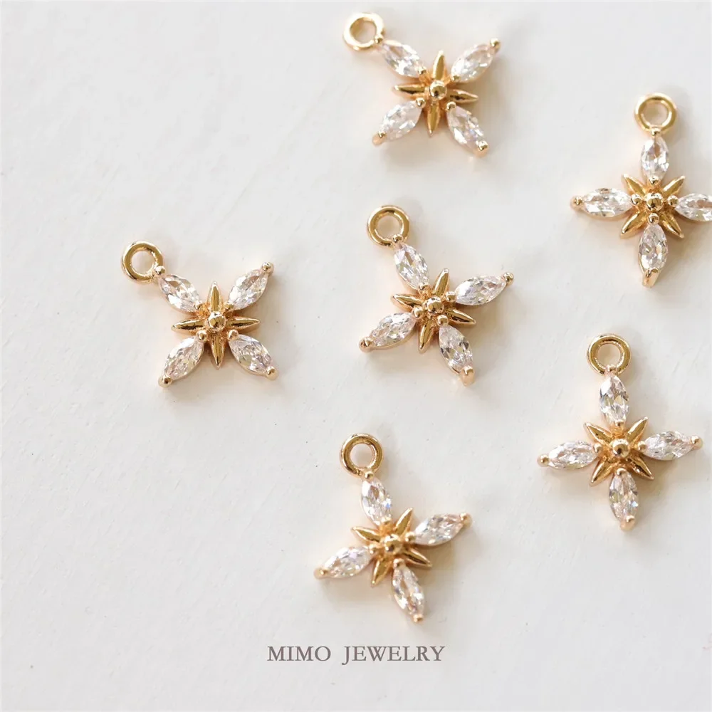 Цветной медный позолоченный крест изысканный циркониевый цветочный кулон