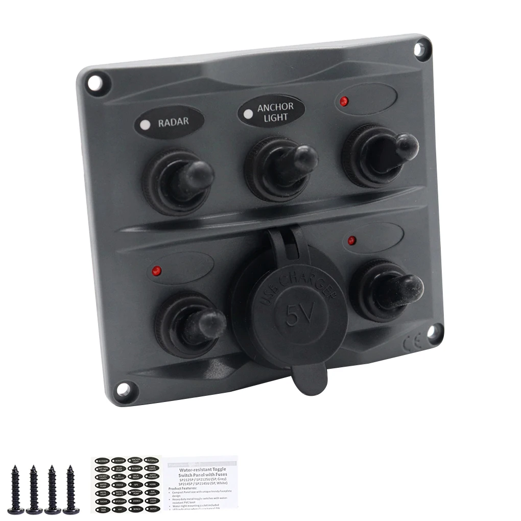 

12/24 В лодка автомобиль шина 5 каналов переключатель кнопка вкл/выкл панель светодиодный индикатор двойное зарядное устройство USB