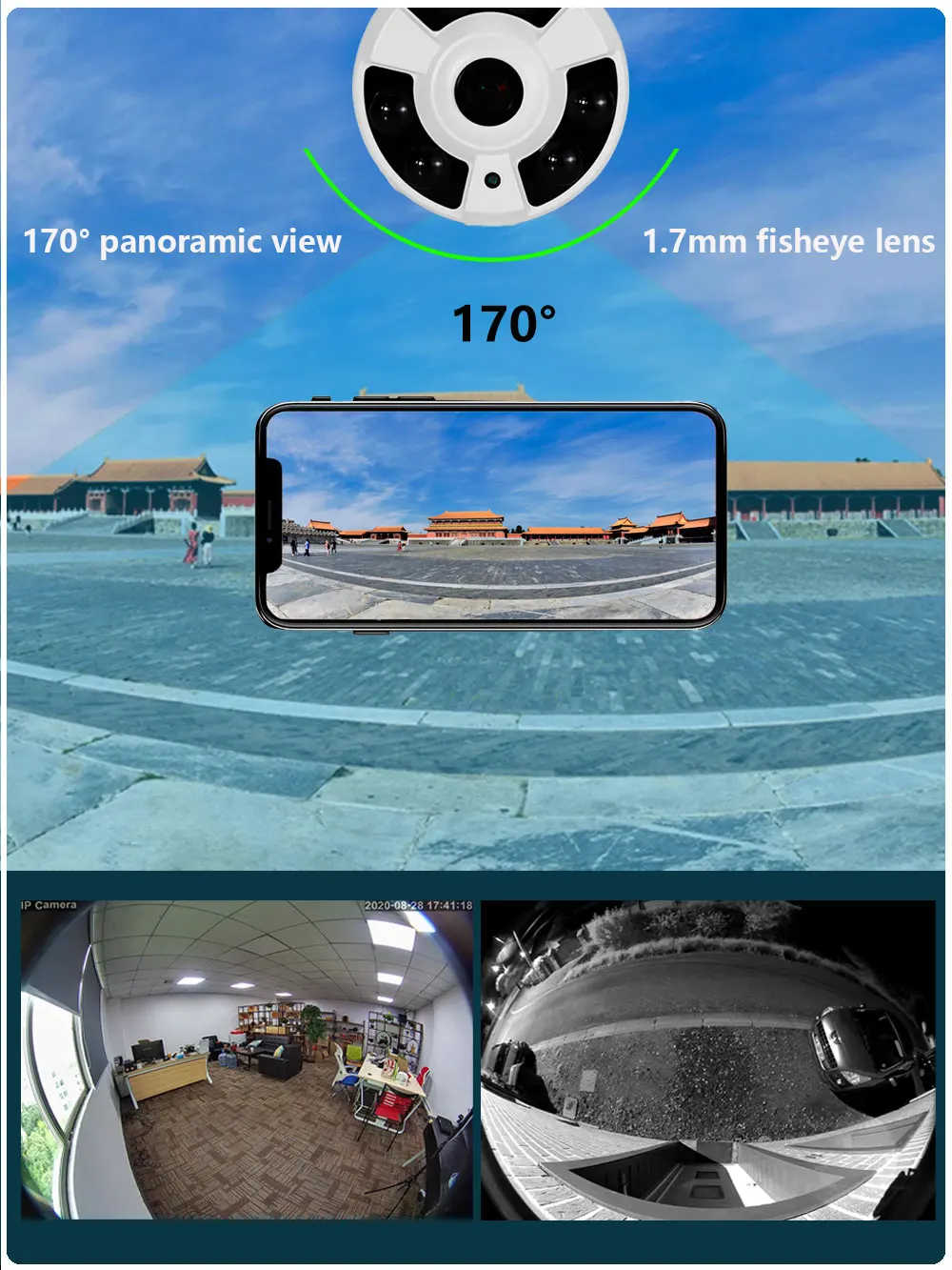 Фото Беспроводная Wi-Fi камера видеонаблюдения C-R UHD 4K 8MP с объективом «рыбий глаз» 1.7мм, двусторонней аудиосвязью и ИК-подсветкой до 30м для ночного видения №3
