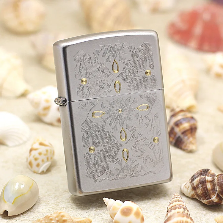 

Genuine Zippo oil lighter copper windproof Classical flower cigarette Kerosene lighters Gift with anti-counterfeiting code