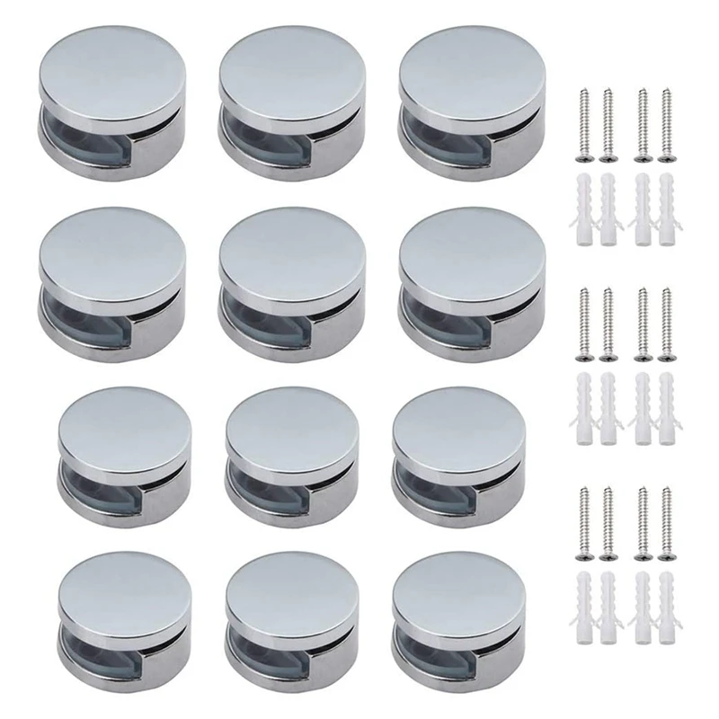 

12 Pcs Zinc Alloy Glass Clips Mirror Clip Wall Mounted Glass Clamp Suitable For Bathroom Living Room Public Places, Etc
