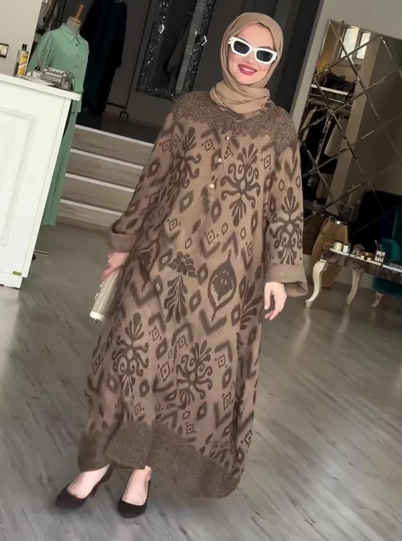 Мусульманское женское платье Рамадан ИД с принтом Jalabiya арабское длинное абайя