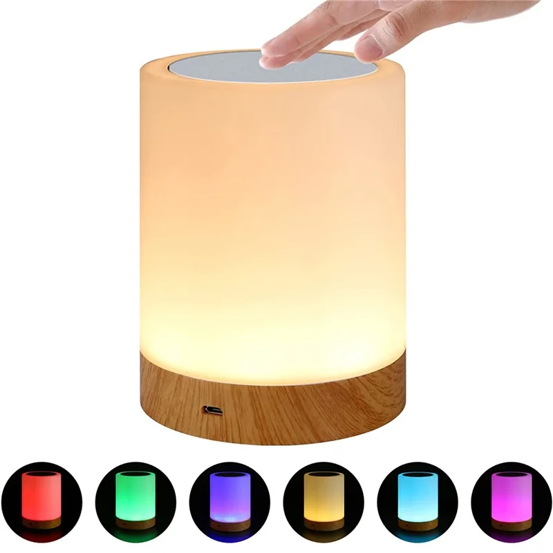 Dimmable LED Creative Wood Grain Rechargeable Night Light Bedroom Living Room Outdoor Table Lamp Atmosphere Light Touch Shooting