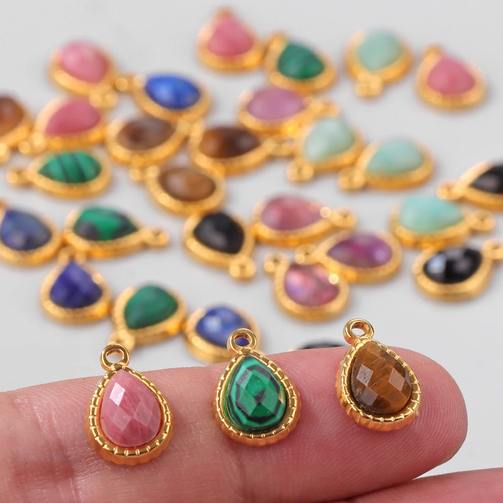 5pcs / lot Каменные подвески из нержавеющей стали 9x11 мм капли воды натуральный Amazon