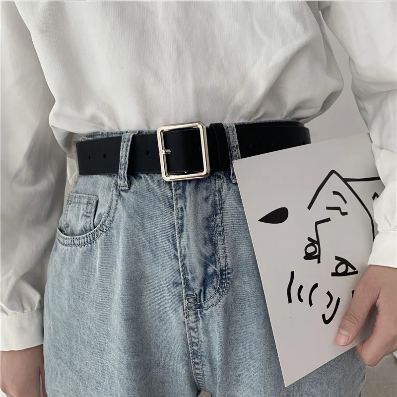 

2022 PU Leather Belt For Women Square Buckle Pin Buckle Jeans Black Belt Chic Luxury Brand Ladies Vintage Strap Female Waistband