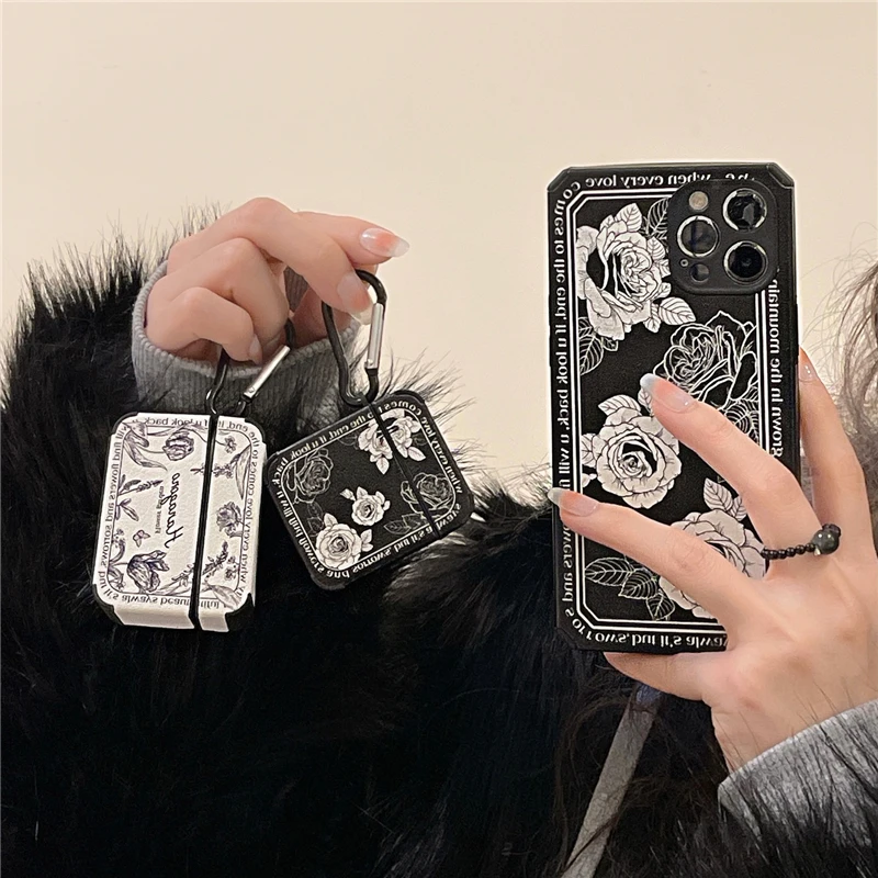Кожаный чехол для наушников Ins AirPods Pro в стиле ретро с масляным рисунком роз 2/3