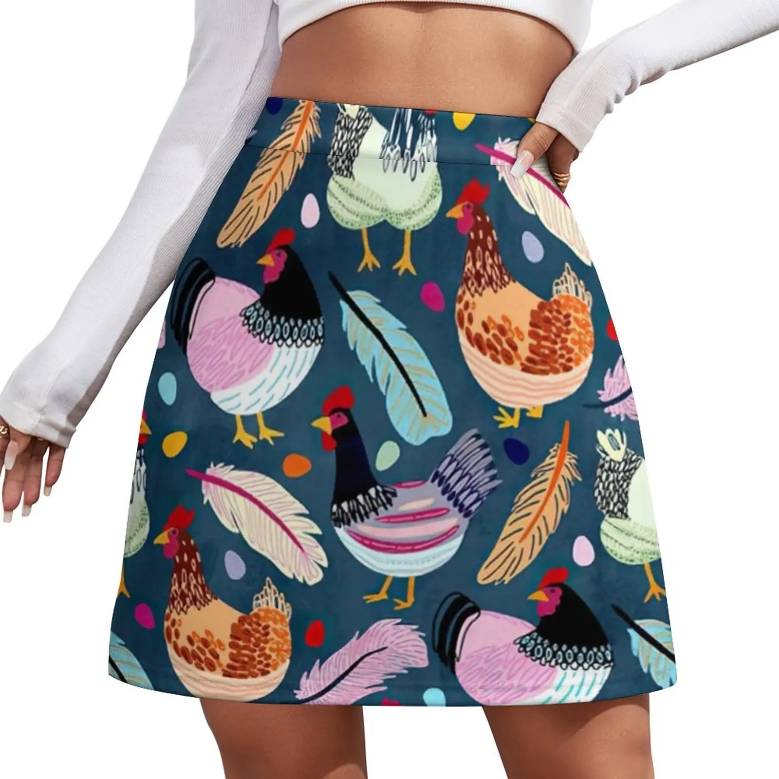 

Chicken Skirt Ladies Farm Animal Print Retro Mini Skirts Spring Street Fashion High Waist Design Big Size Casual A-line Skirt