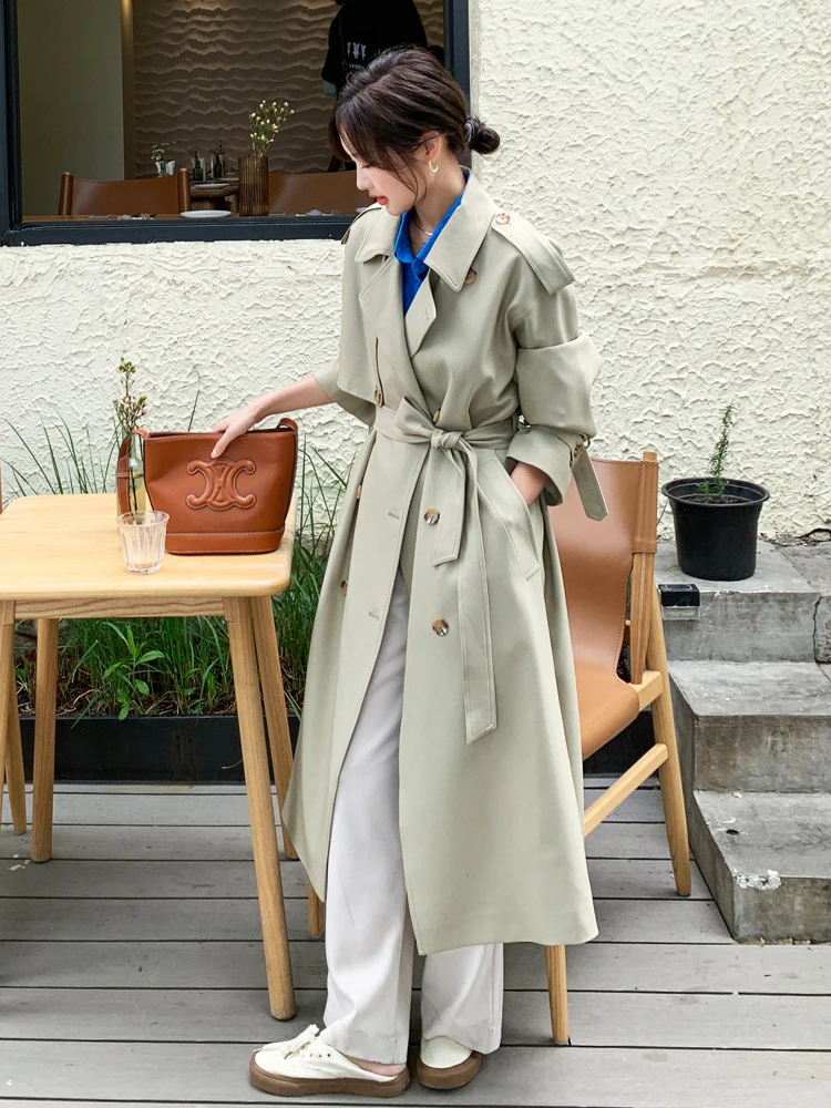 Fashion Women Trench Coat Long Double Breasted Turn-down Collar Windbreaker Spring Autumn Lady Coat Outerwear Jacket