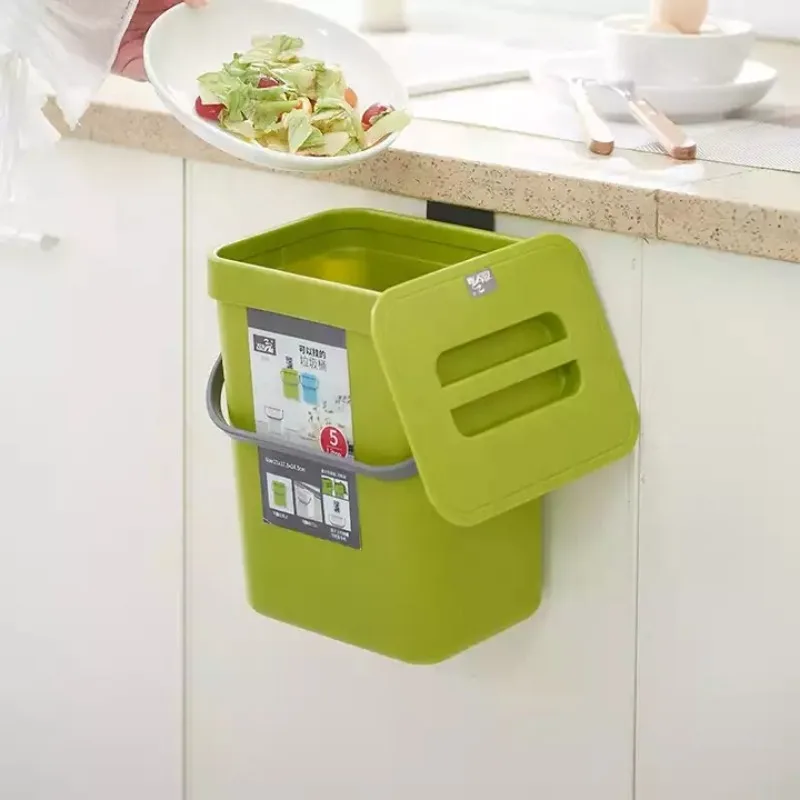 

4 Colors Hanging Trash Can with Lid Under Sink for Kitchen Food Waste Bin Compost Bin Wall Mounted Storage Bucket Garbage Bin