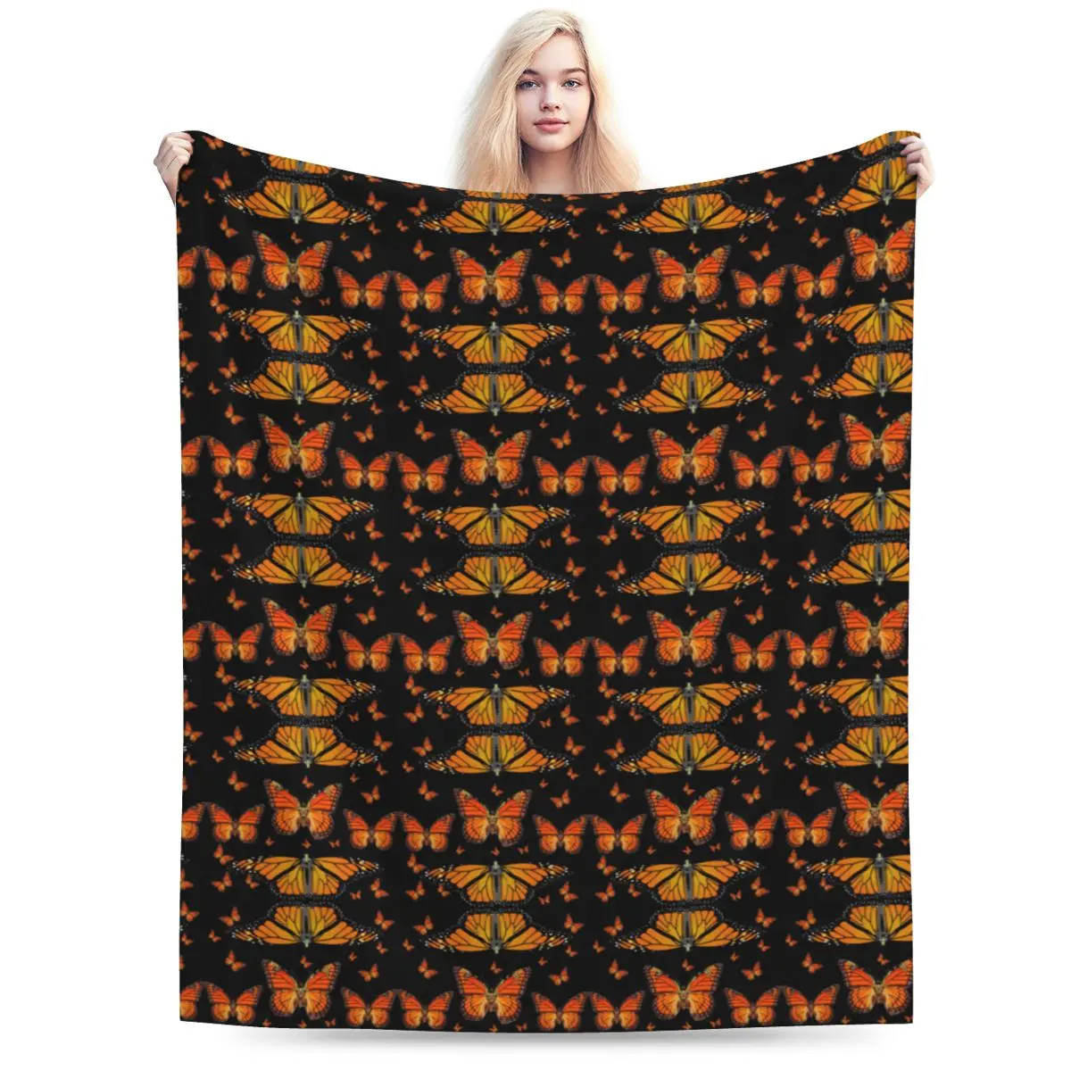

Heaps Of Orange Monarch Butterflies Soft Flannel Throw Blanket for Couch Bed Sofa Cover Blanket Warm Blankets Travel Blanket