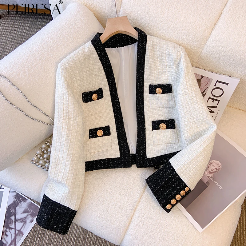 

Куртка женская твидовая контрастных цветов, с V-образным вырезом и длинным рукавом