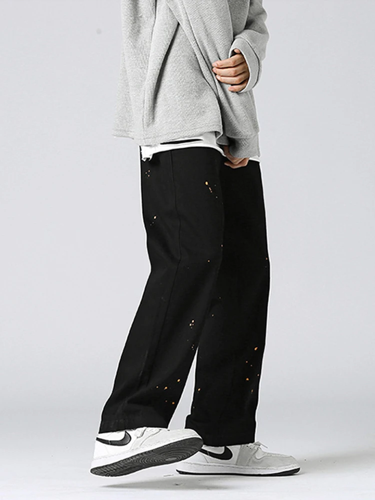 Men's Street Clothing: Black Loose Jeans with Retro Pattern and Casual Straight Cut | Stylish and Comfortable Y2K Baggy Pants