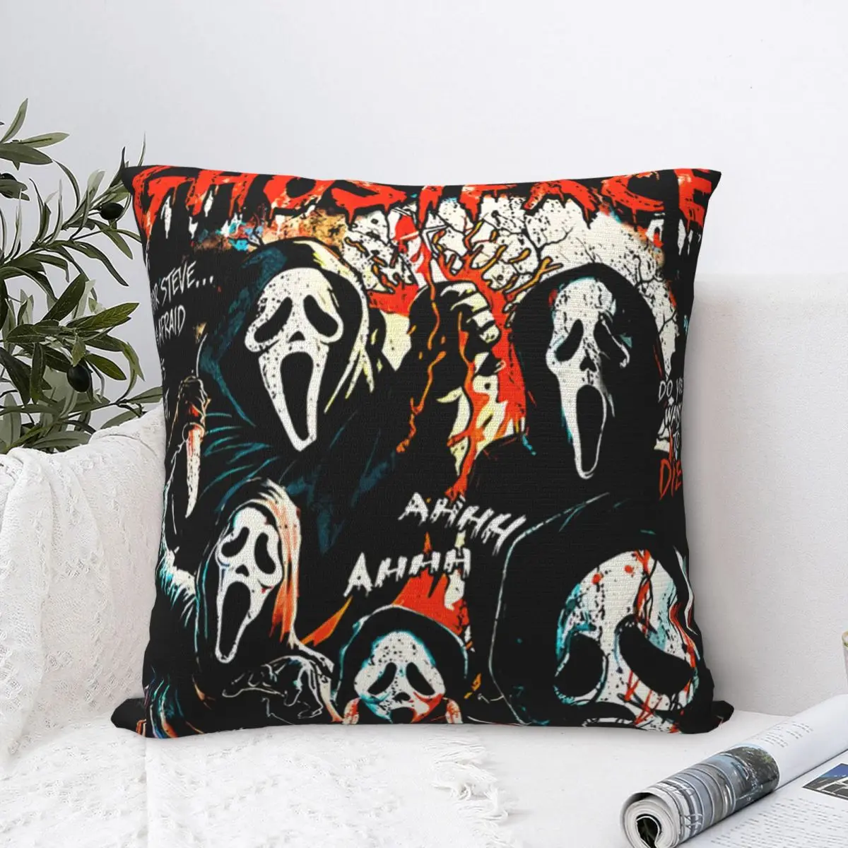 Retro 90s Scream Movie Pillow Cases Sidney Prescott Cushion Cover Creative Zipper Decorative Pillowcase for Sofa 45*45cm