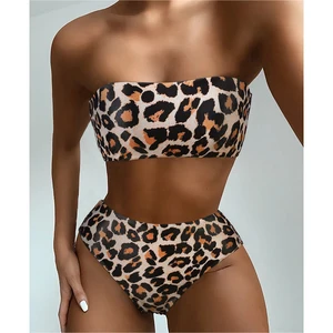 Пуш-Ап купальник 2022, бикини с высокой талией, хит, бандо, бикини, женский купальник без бретелек, женский купальный костюм, Леопардовый сексуальный бикини
