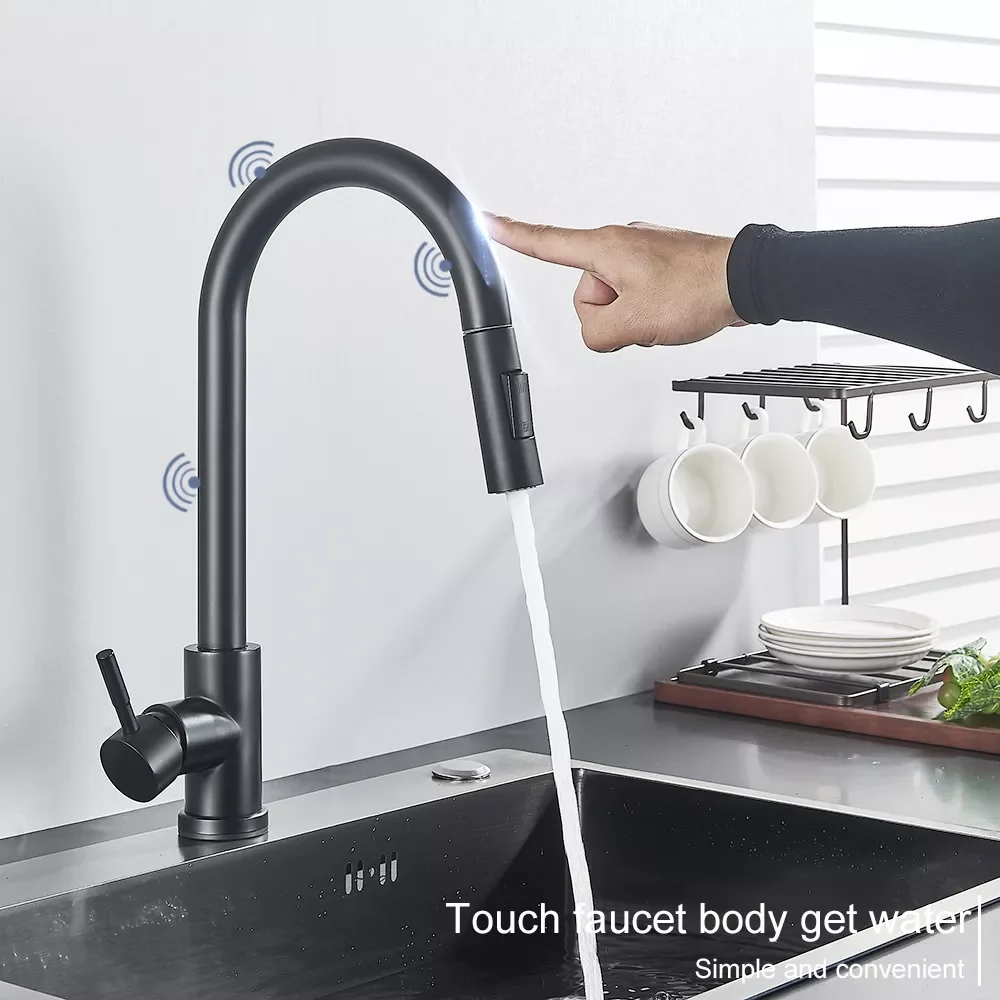 

Matte Black Pull Out Sensor Kitchen Faucet Sensitive Touch Control Mixer For Kitchen Hot Cold Water Mixer Tap