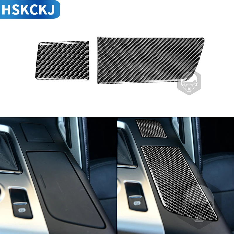For Chevrolet Corvette C7 2014-2019 Center Storage Cupholder Cover Panel Real Carbon Fiber Sticker 3D Car Interior Accessories