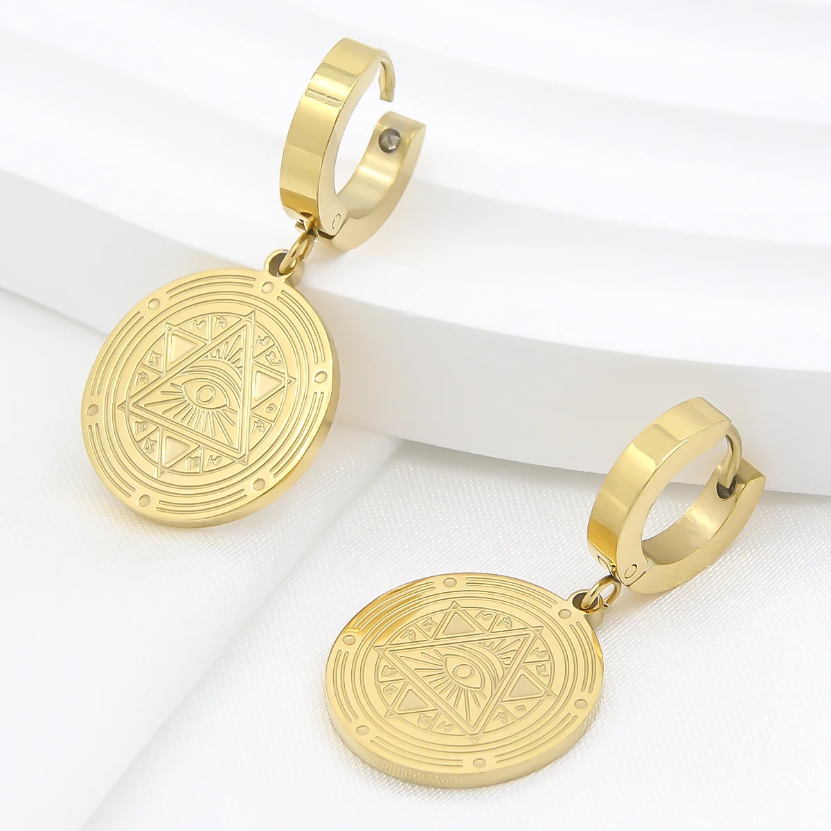

316 Stainless Steel Hoop Earrings for Women Pharaoh Evil Eyes Totem Gorgeous Circular Earring 18K Gold Color Fashion Jewelry