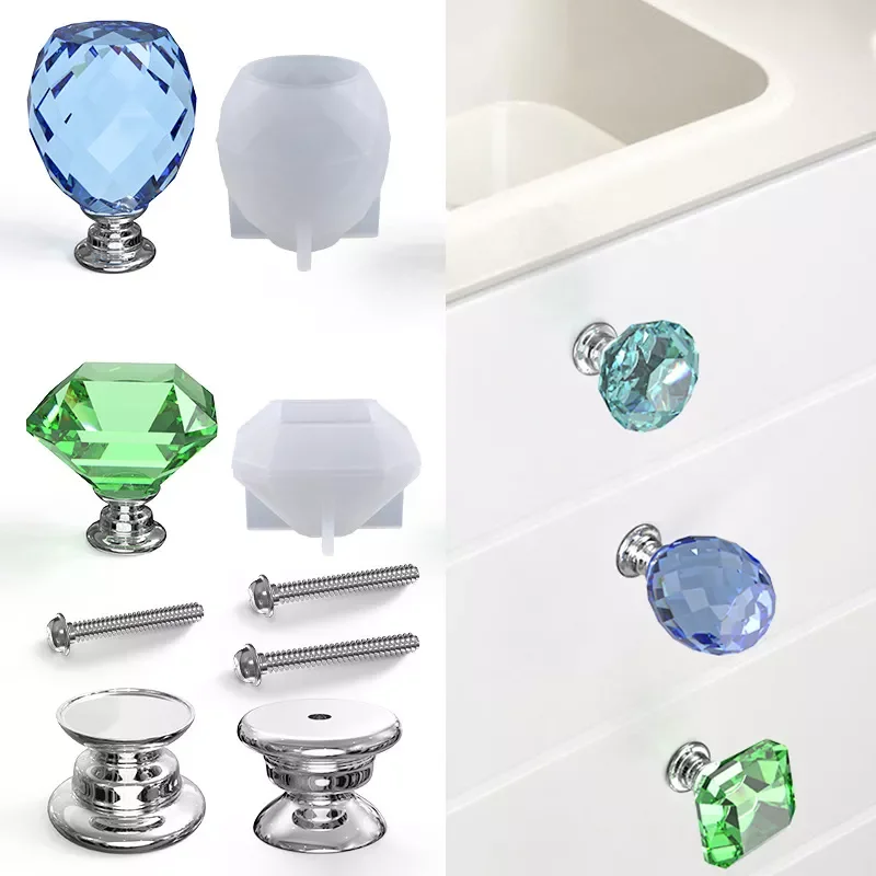

Crystal Epoxy Resin Mold Faceted Polygon Drawer Handle Silicone Mould Furniture Hardware Handle Accessories gabinete manija
