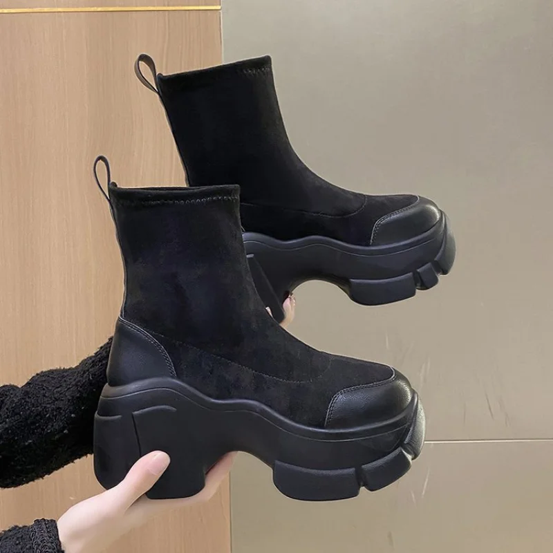 2023 Autumn Boots Women Shoes Woman Boots Fashion Round toe Ankle Boots  Winter Elastic Black Boots Comfortable Botas 34-39