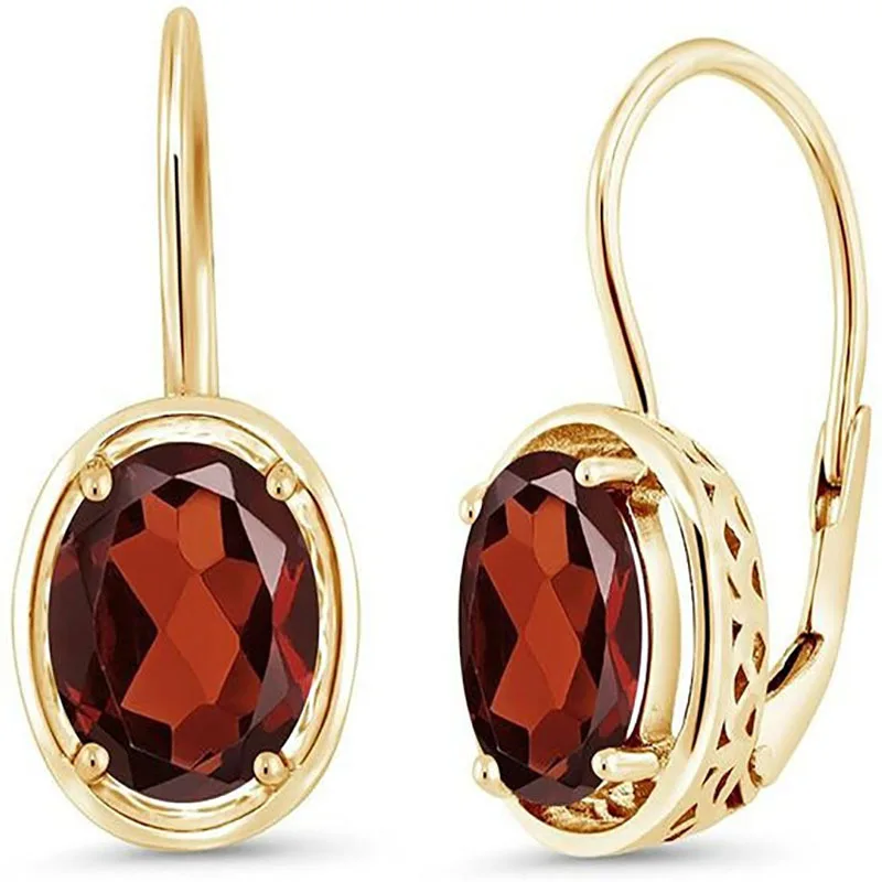 

Exquisite Fashion Gold Color Dangle Earrings Natural red s Birthstone Bride Princess Wedding Engagement Hook Earrings