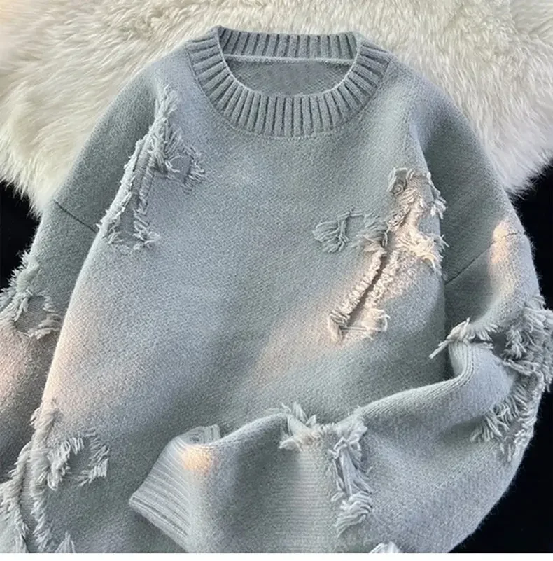 Уличный свитер Y2k 2022 мужской новый в стиле ретро с бахромой свободный