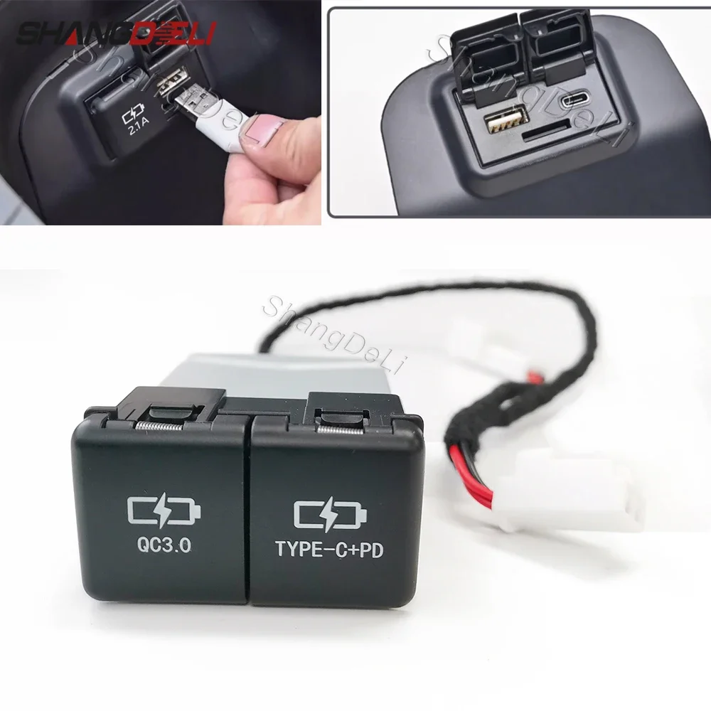 

1 шт., автомобильное зарядное устройство для телефона, двойной QC3.0 USB Type C PD, подлокотник для зарядки, адаптер питания для Toyota RAV4 Wildlander 2020-2024