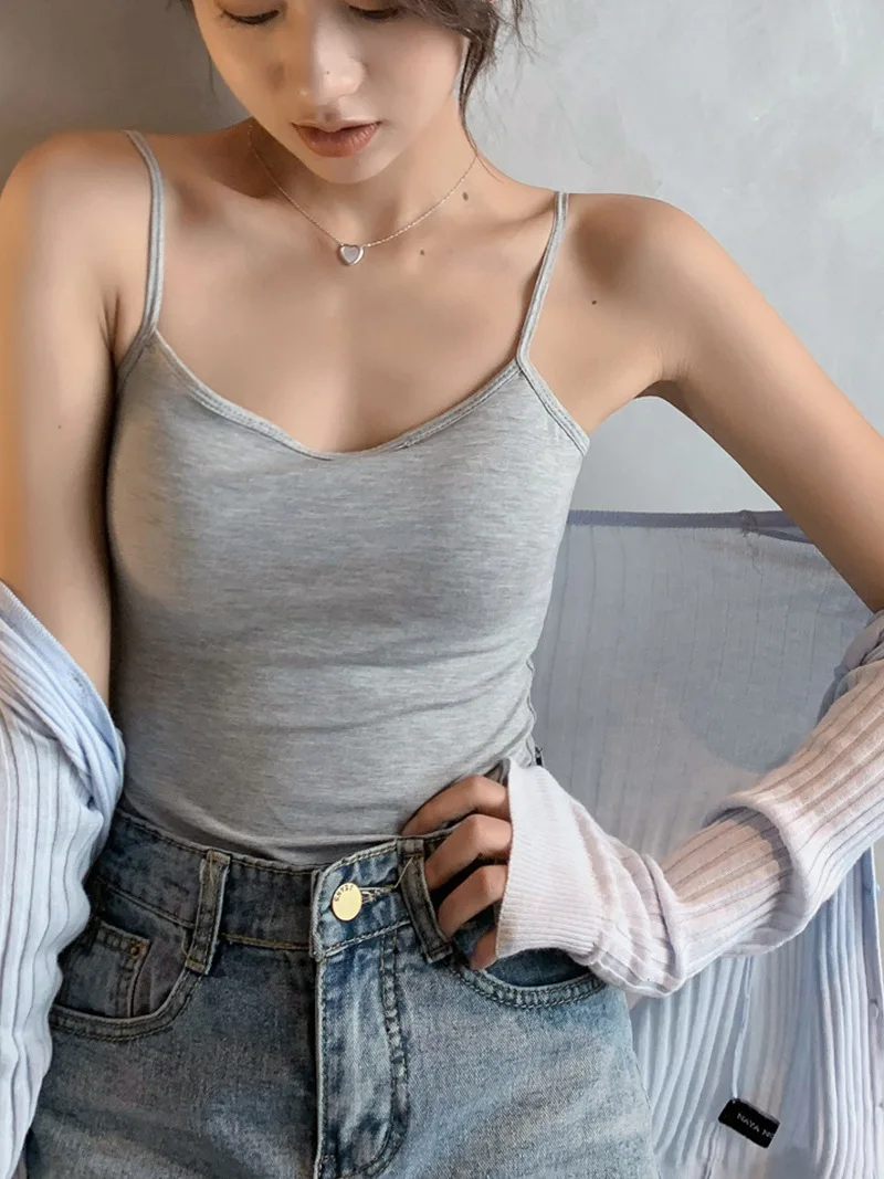 

Modal Ribbed Camisole with Padded Bust Women Sleeveless Undershirt Summer Solid Color Outerwear Concealing Side Cleavage C4875
